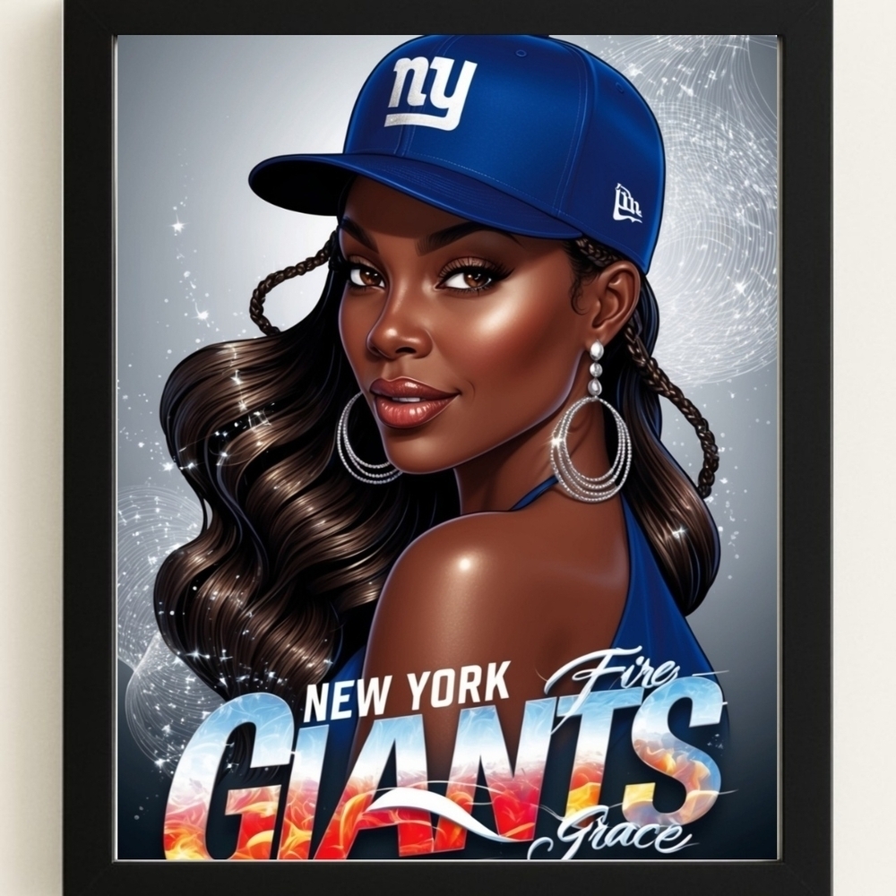 New York Giants Blue Cap Art Print In A  Frame 8x10